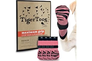 DOK TigerToes Premium Non-Slip Dog Socks for Hardwood Floors - Extra-Thick Grip That Works Even When Twisted - Prevents Licking, Slipping, and Great for Dog Paw Protection (Sassy Pink, X-Large)