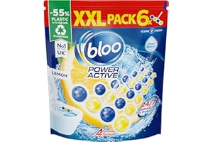 Bloo Power Active Toilet Rim Block XXL pack (300g = 6x50g) with Fresh Lemon Scent, Hanging Toilet Bowl Rim with Anti-Limescale Formula