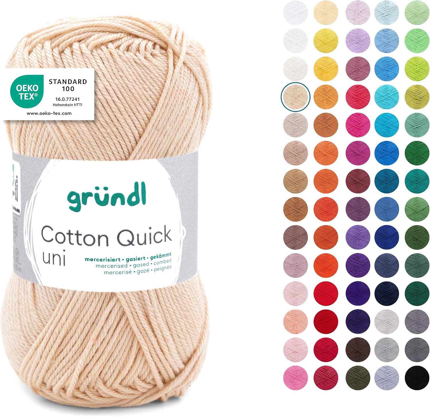 Gründl Laine Cotton Quick uni - Laine fine pour crochet - Fil à tricoter - Fil à crochet - Brillant et doux pour la peau - 100% coton - 1 pelote de 50 g / 125 m - Taille des aiguilles 3-4 - Coquille
