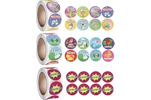 SUPECHUNYI 1500pcs Pegatinas de Recompensa Español Motivadoras Profesor Teacher Stickers Niños Infantiles Animales Papel Etiquetas Adhesivas Redondas Escuela Regalos Tarjetas Sobres Scrapbooking Manualidades