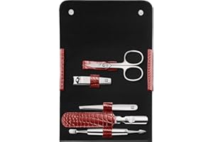 ZWILLING Zestaw do manicure (5 części, do pielęgnacji paznokci u rąk i nóg, etui z prawdziwej skóry), polerowana stal nierdzewna, edycja z krokodylem, czerwony