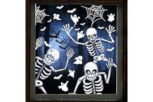 Vancavoo Pegatinas de Halloween de Doble Cara Para Ventanas Rejas de Ventana Puerta Cristal Pegatina Pared Decorativas Decoración Estática Esqueleto Araña Fantasma Murciélago Stickers (21 * 29.5cm)