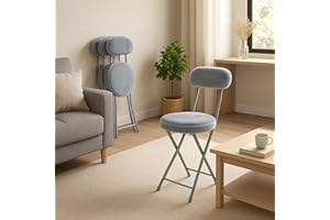 MEUBLE Cosy Juego de 4 Sillas Plegable Taburete con Respaldo y Reposapiés Tapizados de Piel, Estructura de Metal, Gris
