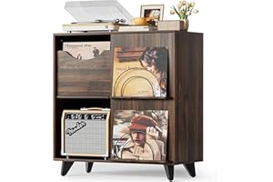 Bikoney Record Player Stand with Vinyl Display and 2 Drawers, Wooden Turntable Side Table and TV Stand Cabinet, Fits All Record Players and Speakers, Vinyl Record Storage for Living Room or Bedroom