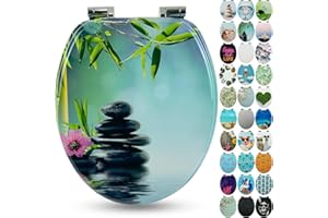 Sanfino® Premium Abattant WC en bois avec frein de chute, qualité supérieure, nombreux motifs colorés, confortable, installation facile, notice de montage incluse – „Asia II"