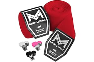 MERCURYAL Bandages de boxe pour protéger les mains - Bandages Boxe Gants intérieurs - Bande de boxe - Bandages Boxe 4m - Hand Wraps Muay Thai MMA Kick Boxing Arts Martiaux - Bandages pour femmes et hommes