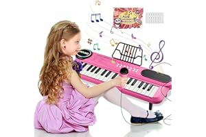 NORKBENG Clavier Électronique Rose pour Enfants, Instrument de Musique à 37 Touches avec Microphone, Jouets Sonores Éducatifs Portables Cadeaux d'anniversaire de Noël pour Les Bébés Filles de 2, 3, 4 et 5 Ans