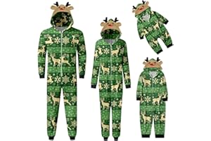 VIUNYCHN Weihnachten Schlafanzug Familie mit Reißverschluss Einteiler Nachtwäsche Kapuze Overall Hausanzug Kuschelig Eltern Kind Hausanzug Christmas Elchdruck Pyjamas Set Weihnachtsschlafanzüge @1
