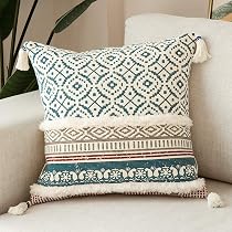 Bohemien Kissenbezug 40x40 Cm – Bedruckt Mit Kantha-Stickerei, Papagei Grün, Aus Baumwolle