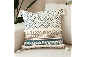 hi-home Dekoracyjna poszewka na poduszkę w stylu boho, z frędzlami, bawełniana, na sofę, 45 x 45 cm, na sofę, do sypialni, salonu, 1 sztuka (niebieska)