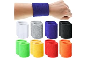 ‎NEWOFVIEW Newofview 16 Stück Schweißband Handgelenk,Bunte Schweißbänder Handgelenk,Schweissband Kinder, 8 * 8cm Elastische Schweißbänder,Fitness Schweissband für Fußball Basketball Tennis Gymnastik