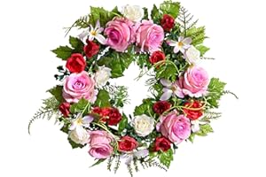 3PAGEN Türkranz Frühling mit Blumen | Zum Hängen + Legen | Dekorativer Tisch-Kranz | Rosen Kranz Deko mit Aufhänger (Rosen)