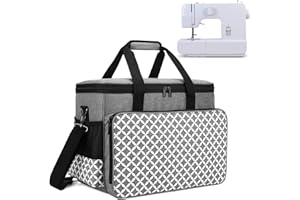 ‎YARWO Yarwo Nähmaschinentasche mit unterem Holzbrett, Nähmaschine Tragetasche, Transport- und Aufbewahrungstasche ist kompatibel mit den meisten gängigen Nähmaschinen und Zubehör, Grau mit Diamant Muster