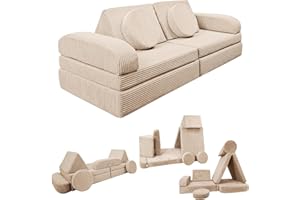 ‎IZABELL Izabell Modulares Kindersofa und Spielsofa – Kreatives Sofa aus Weichem Cordstoff mit Wasserfesten Schutzbezügen, Perfekt zum Spielen und als Bett für Kinder (Ecru)
