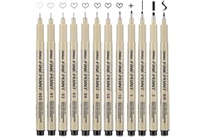 Partideal 12 Stück Micron Fineliner Stifte für Künstler, Fineliner Schwarz Stifte Set mit 12 Linienbreiten, Wasserfest Filzstiften für Illustration, Skizzen, Technisches Zeichnen