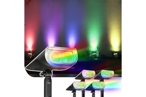 Linkind Lampe Solaire Extérieur RGB, Lampe Colorée avec 10 Modes d'Éclairage, IP67 Lampe Solaire Jardin, 2 en 1 Montage Projecteur Solaire pour Halloween Noël, 4 Pcs [Energy Class A]