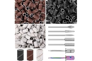 BELICOO Sanding Bands for Nail Drill, 300Pcs Coarse Fine Sanding Bands w/ 7Pcs Nail Drill Bits, 150#180#240#Grit Nail Sanding Bands for Manicures Pedicures, Electric Nail File Bits