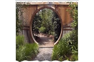 JOOCAR Japanese Shower Curtain Authentic Circle Rustic Doorway Gate Opening to National Park Sublime Habitat Bath Curtain Green Brown Waterproof Shower Curtains for Bathroom Decor 72x72 Inch