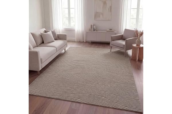 TT Home Shaggy Matta Hög Stapel För Sovrum Abstrakt Skandi Ethno Tvättbar Geometrisk, Taupe 8, 240x340 cm