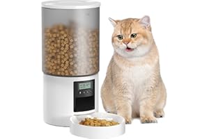 POOEKEN Comedero Gato Automatico Dispensador Comida: Pet Food Feeder con Temporizador Programable - 1-6 Comidas al DíA - Comedero con Presione la Tapa y Función de Grabación 10s 6L Blanco