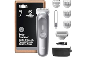 Braun Series 7 Body Groomer for Men, Body & Pubic Hair Trimmer with Smartlight & SkinGuard, 8-in-1 Grooming Kit, Waterproof Electric Shaver for Sensitive Areas, 100 Min Runtime, BG7555 Grey