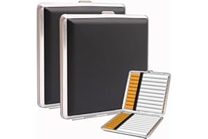 Y.A. LOTUS 2 Stück Zigarettenetui aus für 20 Zigaretten, PU-Leder Metall Zigarettencase (Schwarz+Schwarz XXL)