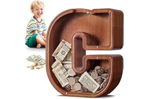 SummiDate Extra Large Wooden Letter Money Box for Kids, Personalised Piggy Bank for Boys Girls Toddler, Alphabet C Money Banks| Coin Bank Birthday Gift for Kids|Children's Gift(12"- Initial-C)