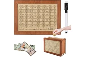 ‎MEZZAR Spardose Holz, Mezzar Sparbox Money Box mit Marker Zahlen Ankreuzen für 500 1000 2000 5000 Euro Scheine, Erwachsene und Kinder Geldbox