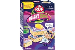 ‎RUF RUF Galaxy Cake Komplettset Backmischung für einen großen Blechkuchen mit bunter Glasur, Streuseln und süß-sauren Brause-Ufos, lustiger Backspaß mit Kindern, ideal für Geburstage