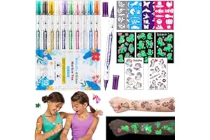 ‎ACEBWHTOY Acebwhtoy Tattoo Stifte für Kinder,10 Tatoostiftes,40 Temporäre Schablonens,31 Einhorn Glitzer Tattoos,Tattoo Pen Hautfreundlich Mädchen Boys, Marker für für Karnevalsschminke Fasching Geburtstag
