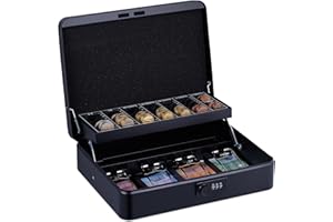 Relaxdays Caisse à Monnaie, Pratique, Combinaison à 3 Chiffres, en Fer, H x L x P : 8,5 x 30,5 x 25 cm, Noire