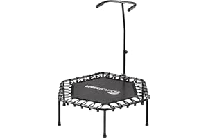 Upper Bounce 40" 101cm Hexagonal Mini Fitness Exercise Trampoline Rebounder Trampette for Gym, Indoor Workout, Cardio, Weight Loss - T-Shaped Adjustable Hand Rail - Bungee Cord Suspension - No Pad
