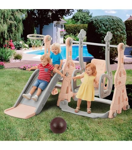 SiFree®Toboggan pour Enfants Aire de Jeux 2 en 1 Toboggan Aire de Jeux avec Panier de Basket en Plastique Toboggan 108 x 58 x 71,5CM