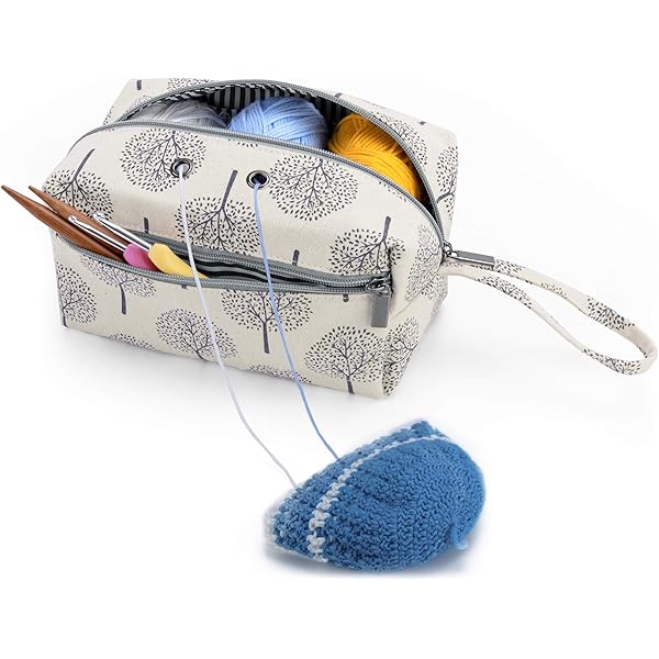 Hobby Gift exclusieve haaktas 100% zacht katoen, haaknaald etui met ritssluiting, garenoogje, garenhouder, haaktas, katoenen handvat, 21 x 24 x 10 cm – aardbeien