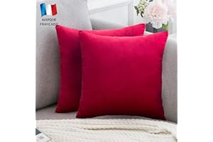Douceur De Plumes Lot de 2 Housse de Coussin Rouge Framboise Velours 45x45 cm Uni, Taie d'oreiller Carré Doux et Design, Décoration Salon Scandinave Canapé (2 Rouge Framboise)