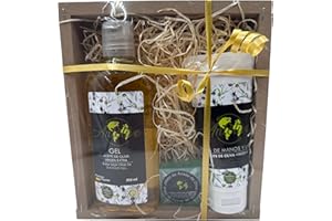 ANLOLIVE Cesta Compacta de Belleza y Aseo: GEL BAÑO DUCHA, Crema de Manos y Jabón, con Aceite de Oliva - Ecológico y Artesanal. Cesta regalo de cuidado personal