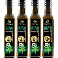 Kräuterland - Bio Hanföl 1 Liter (4x250ml) - 100% rein, hoher Anteil an Omega 3-6-9 Fettsäuren, kaltgepresst, vegan in…