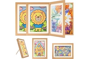 DACHIY Pack De 3 Cadres Photo Pour Enfants, Cadre Photo Artistique Pour Enfants, Cadre D'art De Rangement Pour Tableaux D'enfants, Capacité Minimale De 100 Œuvres (Couleur du bois)