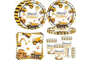 OMZSXK Baustelle Partygeschirr für 16 Gäste,Bagger Partyteller Geburtstag Geschirr,Baustelle Pappteller Becher Servietten,Technik Fahrzeug Partygeschirr für Junge Mädchen Kindergeburtstag Deko