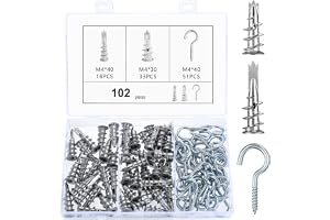 102 Gipsskivpluggar Metall Set: 51 ST M4 Gipspluggar & 51 Skruvkrokar med Gänga, Självborrande Gipsskivpluggar, Skruvkrokar för Upphängning, Gipsankar för Betong och Gipsväggar
