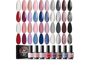 GELFAVOR Smalti Semipermanente Unghie 24 Pezzi Bianco Rosa Grigio Rosso Blu Viola Brillante Smalto per Unghie Base Coat Top Coat Matte Top Coat per Principianti
