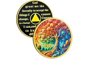 ATSKNSK Tree of Life Sobriety Coin | AA Chip and Medallion with Serenity Prayer - Oil Painting Style Design, Celebrating Recovery Milestones, Beautiful Sobriety Gift for Men and Women
