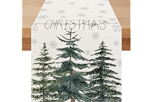 Vorysum Runner Tavola Pino Verde Decorazioni Natalizie Beige Fiocco di Neve Centrotavola Natalizio Tovaglia Natale Runner da Tavolo Moderno Runner Autunnale Centro Tavola Natalizio 33 x 183 cm