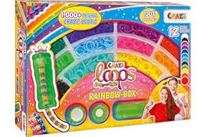 Craze Loops Caja Arcoiris 1000 gomas para hacer pulseras elásticas, kit para hacer pulseras, incluye tablas para anudar anillos, pulseras, collares, manualidades niños,24584