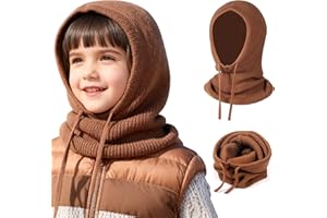 TAGVO Enfants Cagoule 2 en 1 avec Écharpe à Capuche, Coupe-Vent Balaclava Tricoté Écharpe Pull-Over Douce d'hiver, Bonnet et Écharpe en Une Pièce Chaud Chapeau Protège-Cou pour Filles Garçon 4-12 Ans