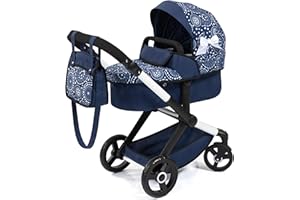 Bayer Design 17073AB Passeggino per bambole Combi Xeo, carrozzina bambola, regolabile in altezza, convertibile, borsa