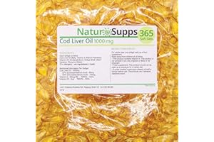 Cod Liver Oil Capsules High Strength 1000mg, 365 Omega 3 Softgels, EPA DHA Vitamin A Vitamin D3, 1 Year Supply, Gluten Free, UK Made by Natur Supps