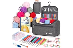 Reessy Crochet Kits for Beginners Adults, Complete Crochet Kit with 15Pcs × 25g Yarn Ergonomic Metal Crochet Hooks 2.0-10.0mm Storage Bag, Crochet Starter Kits for Adults Learn to Crochet- Grey