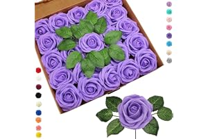 25 st falska lila rosor konstgjorda blommor rosor, äkta touch skumrosor falska blommor konstgjorda rosor bulk med stam för br
