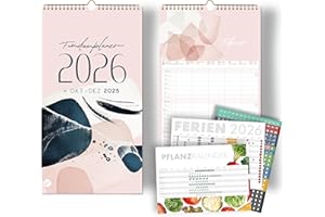 SCHÖNE GÜTER Planer rodzinny, 5 kolumn 2026, PASTELL z naklejkami do recyklingu, urlopu, przeglądu wakacji, kalendarz rodzinny 2026, planer ścienny 23 x 43 cm plus od października do grudnia 2025 r., plus